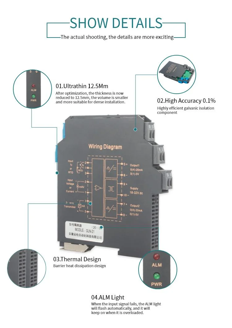 Gln Analog Signal to Digital 4-20mA Signal Isolator Converter Rtd Signal Isolator Industry Used